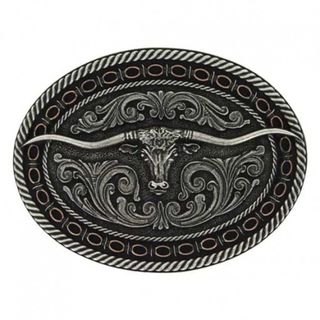 Two Tone Antiqued Round Barbed Longhorn Attitude Buckle