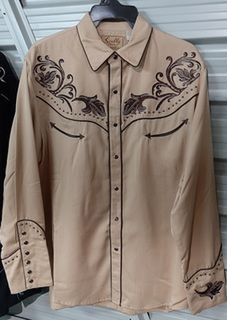 Scully Mens Tan Embroidered Shirt