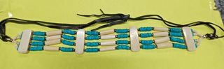 WE Turquoise/Ivory Beading Black Leather Lace
