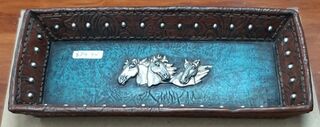 Blue Leather 3 Horse Head Tray
