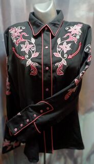 Scully Western Black/Pink Floral Embroidered Shirt