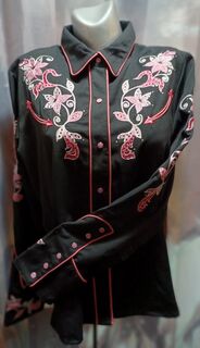 Scully Western Black/Pink Floral Embroidered Shirt