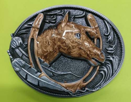 Bronze Horse in Horseshoe/Pewter Oval
