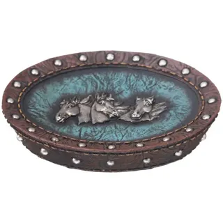 Blue Leather 3 Horse Head Soap Holder