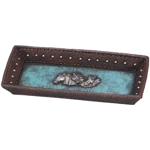 Blue Leather 3 Horse Head Tray