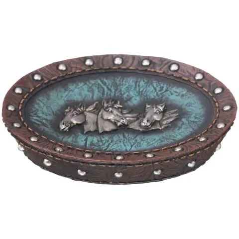 Blue Leather 3 Horse Head Soap Holder